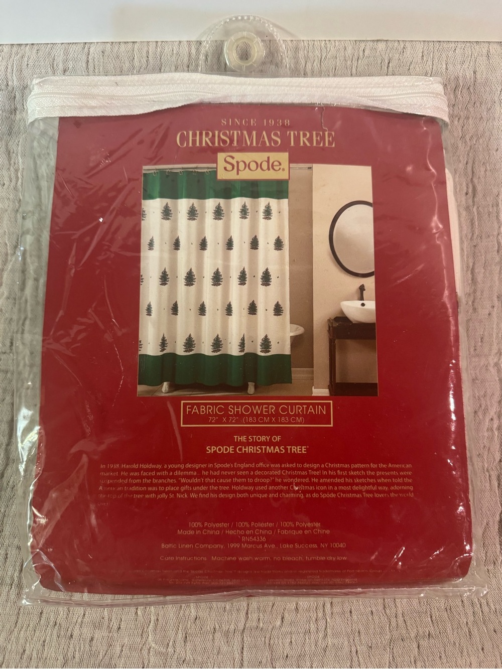 Vintage Spode White and Green Christmas Tree Fabric Shower Curtain